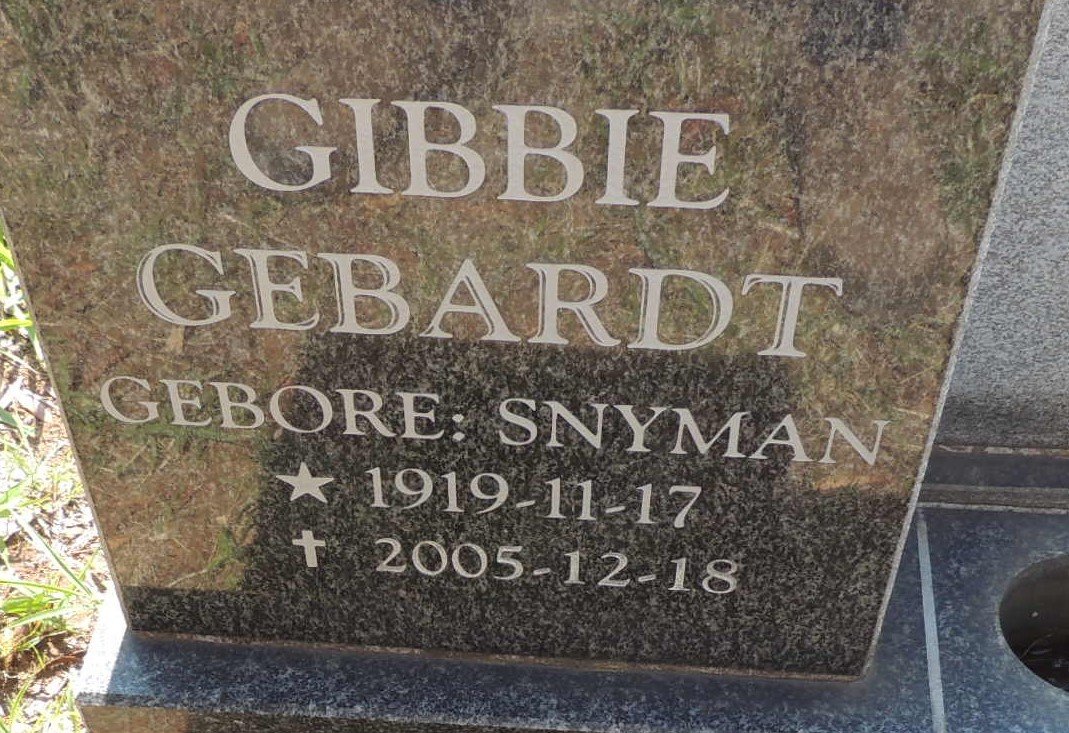 GEBARDT Gibbie nee SNYMAN 1919-2005