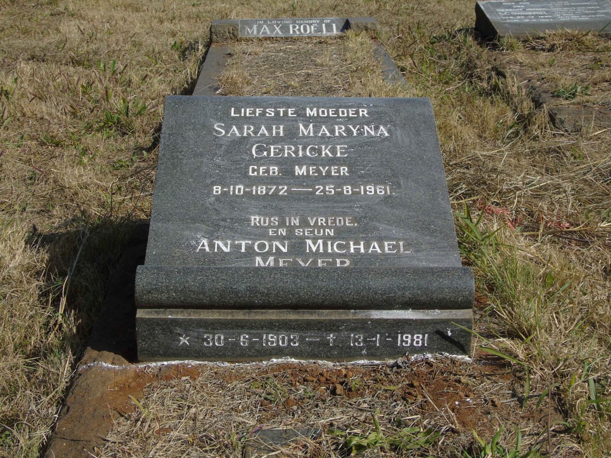 GERICKE Sarah Maryna nee MEYER 1872-1961 :: MEYER Anton Michael 1903-1981