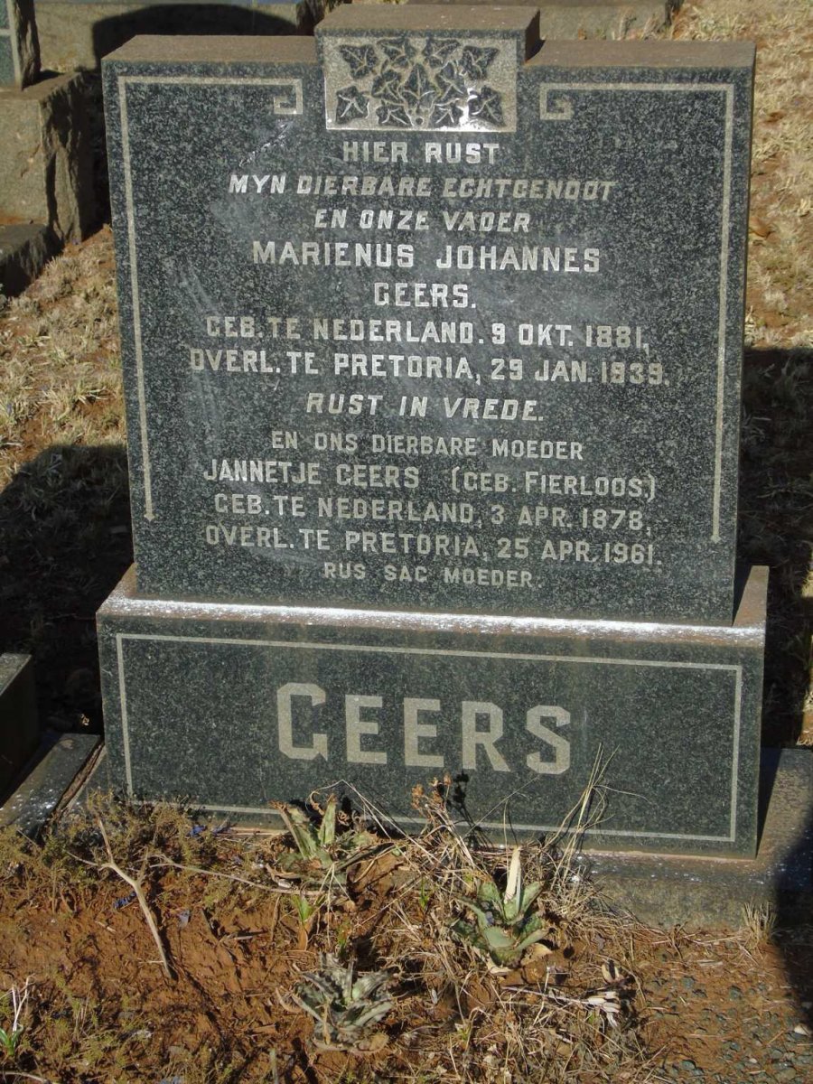 GEERS Marienus Johannes 1881-1939 & Jannetje FIERLOOS 1878-1961