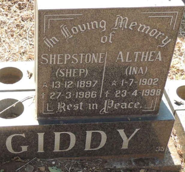 GIDDY Shepstone 1897-1986 & Althea 1902-1998