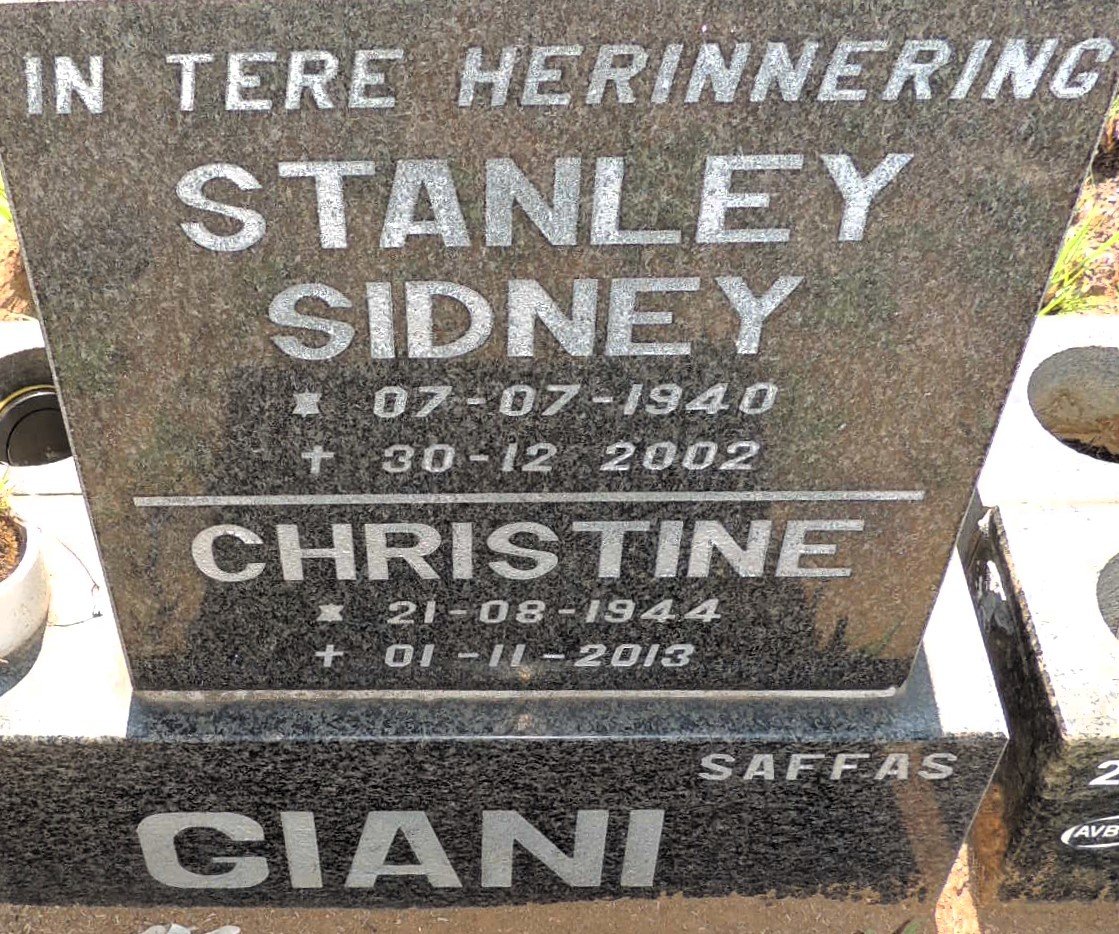 GIANI Stanley Sidney 1940-2002 & Christine 1944-2013
