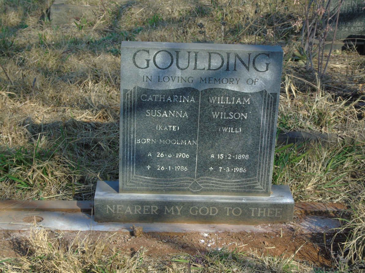 GOULDING William Wilson 1898-1986 &amp; Catharina Susanna MOOLMAN 1906-1986