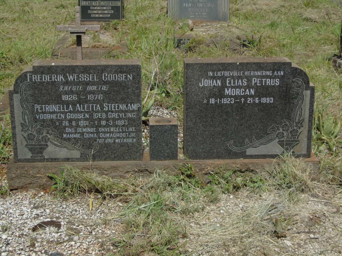 GOOSEN Frederik Wessel 1926-1976 & Petronella Aletta STEENKAMP nee GREYLING 1901-1993 :: MORGAN Johan Elias Petrus 1923-1993