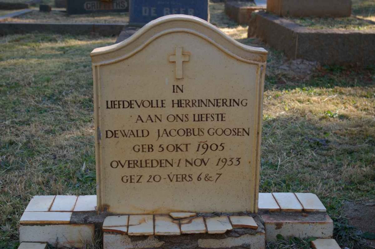GOOSEN Dewald Jacobus 1905-1933