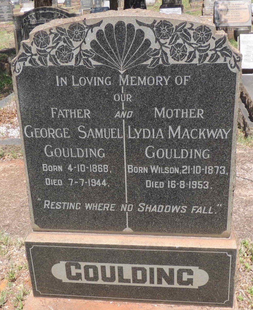 GOULDING George Samuel 1868-1944 & Lydia Mackway WILSON 1873-1953