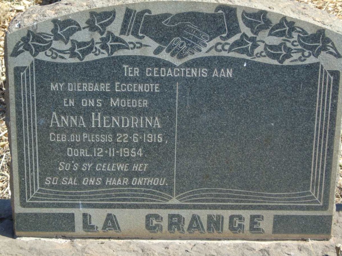 GRANGE Anna Hendrina, la nee DU PLESSIS 1915-1954
