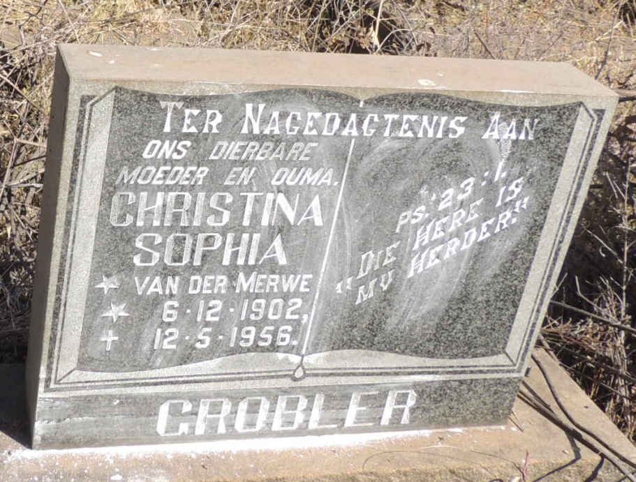 GROBLER Christina Sophia nee VAN DER MERWE 1902-1956