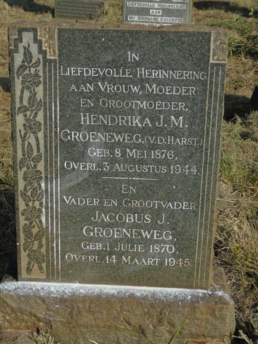 GROENEWEG Jacobus J. 1870-1945 & Hendrika J.M. V.D.HARST 1876-1944