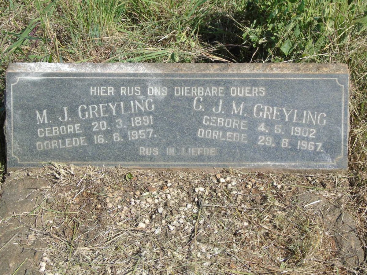 GREYLING M.J. 1891-1957 & C.J.M. 1902-1967