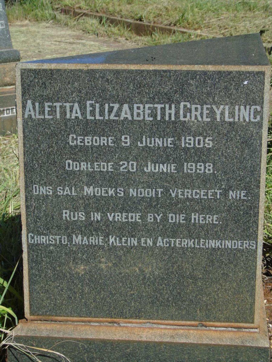GREYLING Aletta Elizabeth 1905-1998