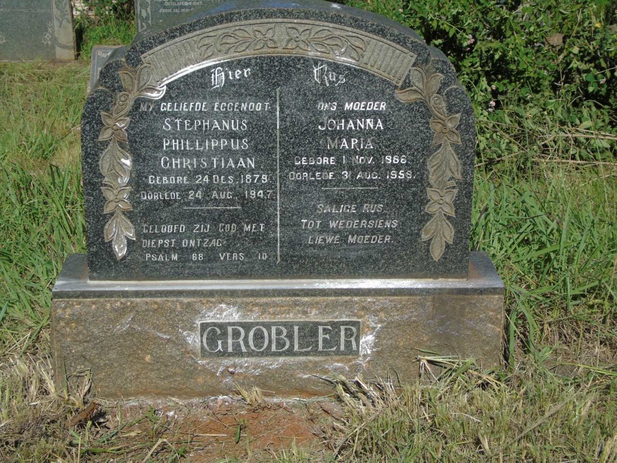 GROBLER Stephanus Phillippus Christiaan 1879-1947 & Johanna Maria 1886-1958