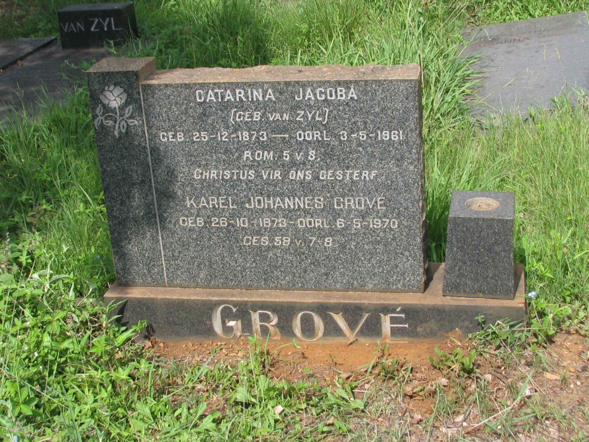GROVE Karel Johannes 1873-1970 &amp; Catarina Jacoba VAN ZYL 1873-1961