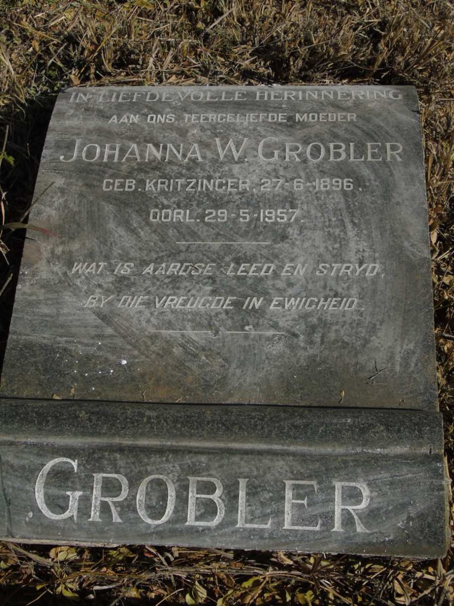 GROBLER Johanna W. nee KRITZINGER 1896-1957