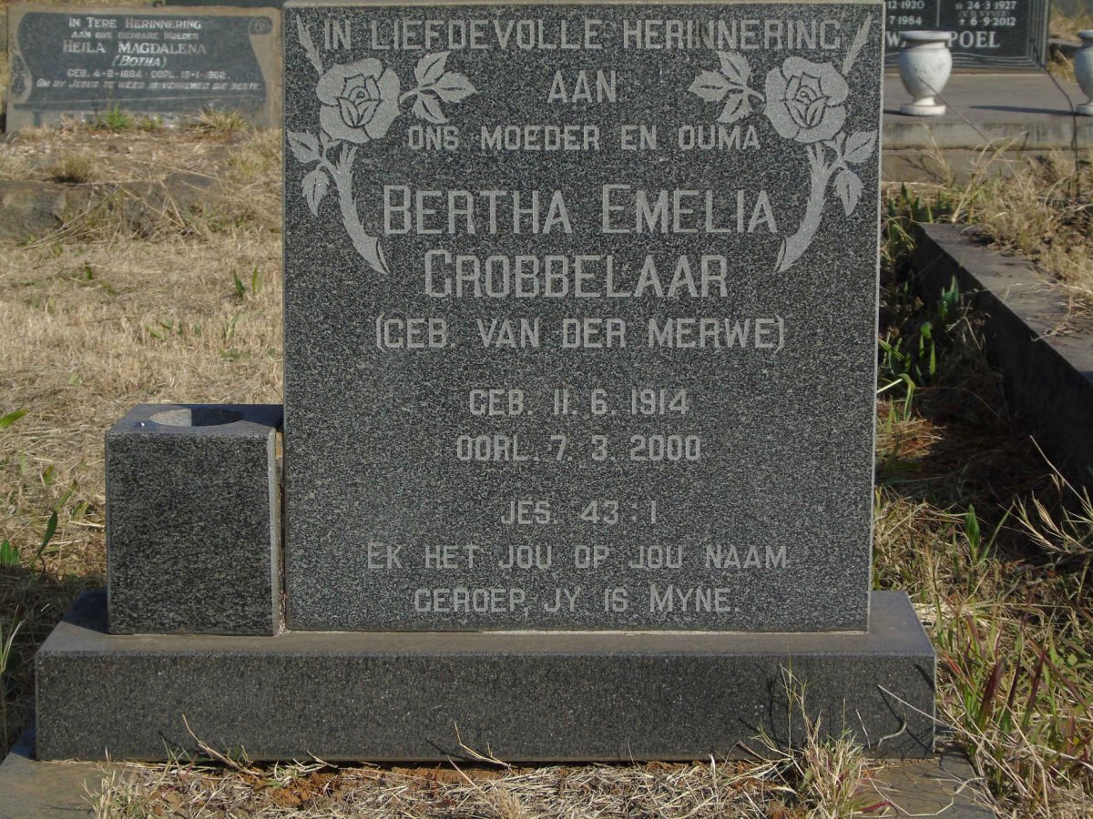 GROBBELAAR Bertha Emelia nee VAN DER MERWE 1914-2000