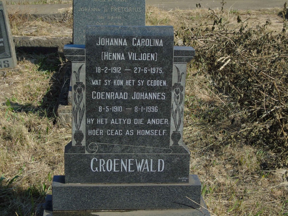 GROENEWALD Coenraad Johannes 1910-1996 &amp; Johanna Carolina VILJOEN 1912-1975