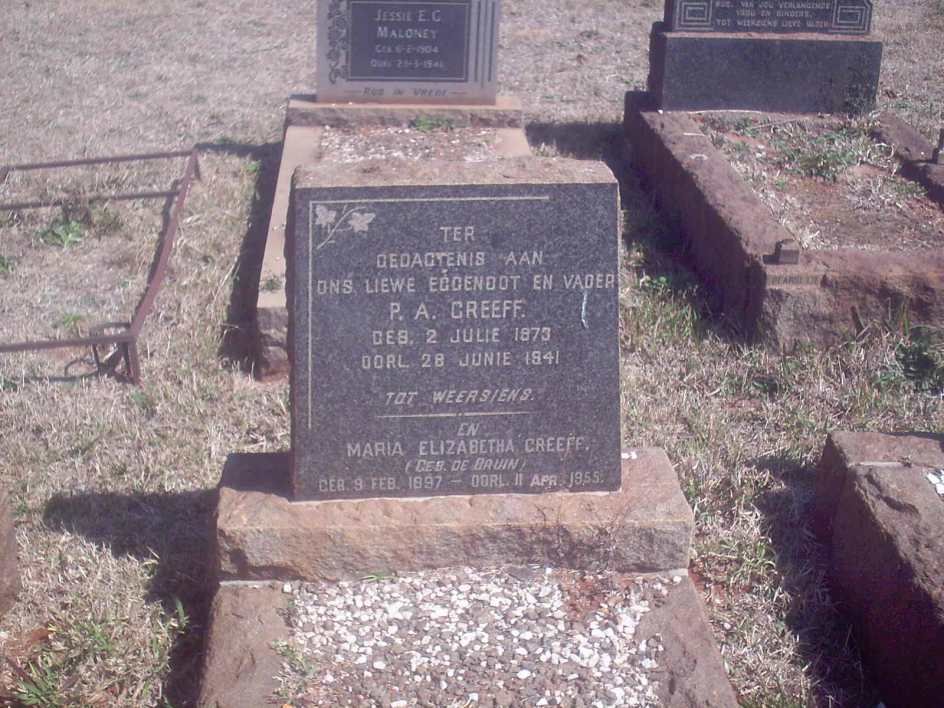 GREEFF P.A. 1873-1941 &amp; Maria Elizabeth DE BRUIN 1897-1959