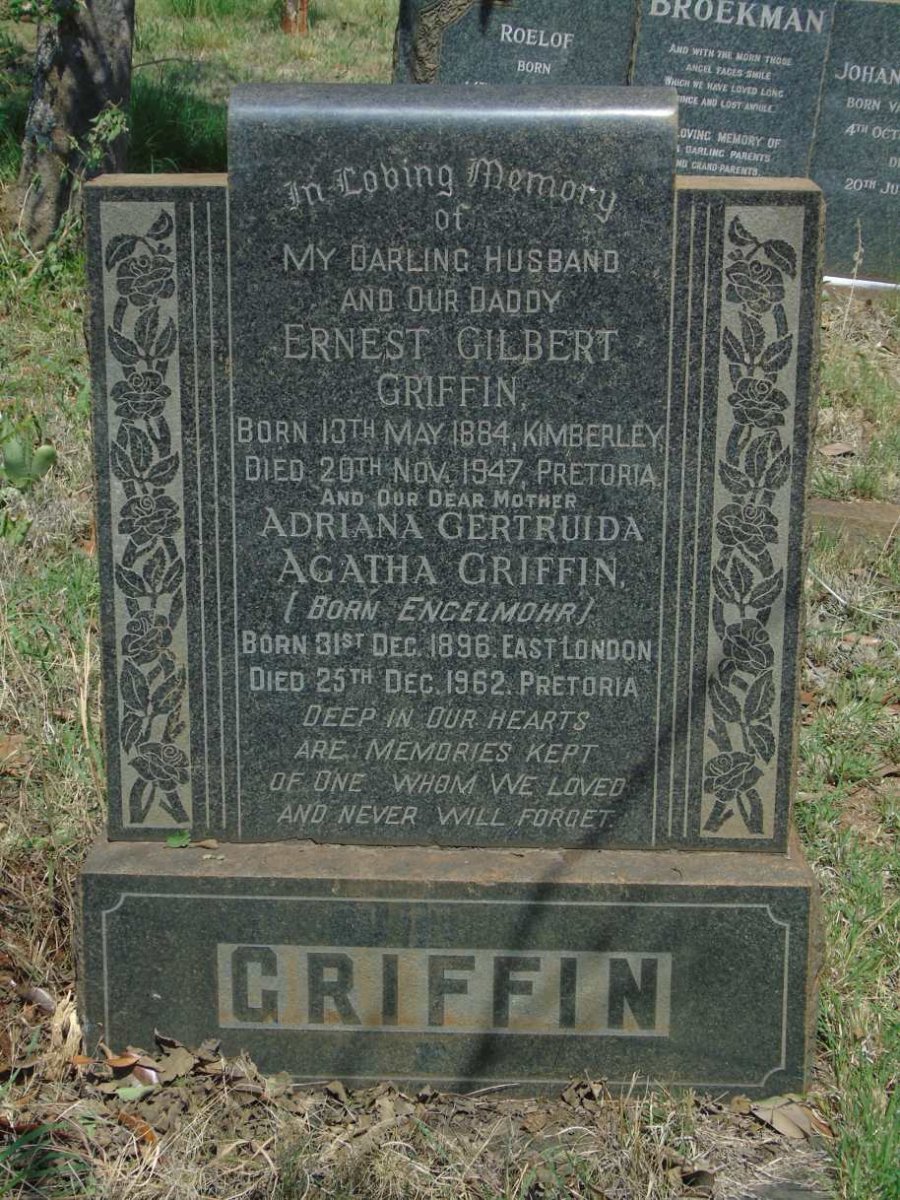 GRIFFIN Ernest Gilbert 1884-1947 & Adriana Gertruida Agatha ENGELMOHR 1896-1962