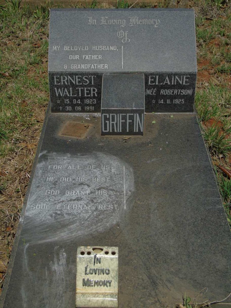 GRIFFIN Ernest Walter 1923-1991 & Elaine ROBERTSON 1925- 