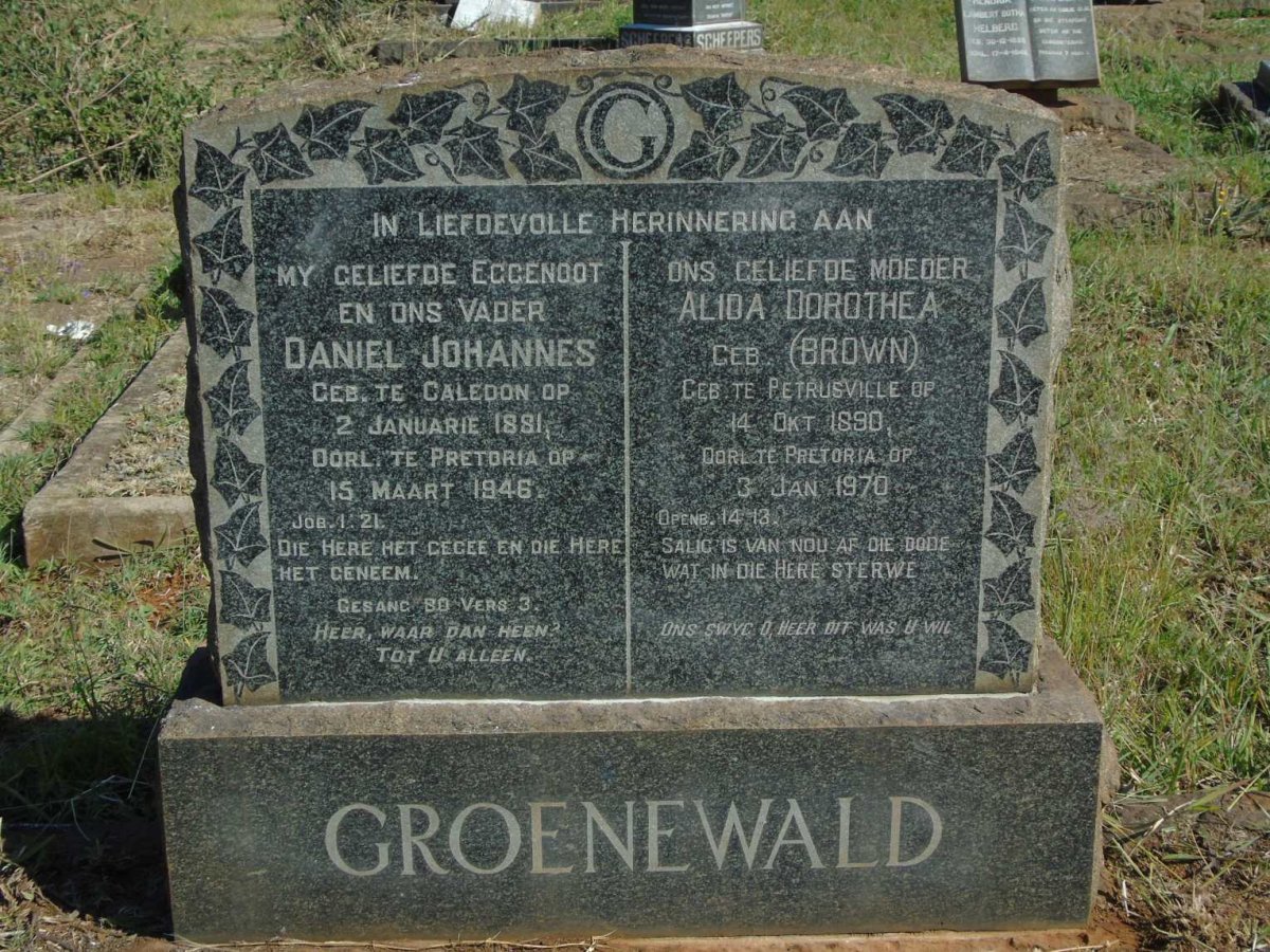 GROENEWALD Daniel Johannes 1881-1946 & Alida Dorothea BROWN 1890-1970
