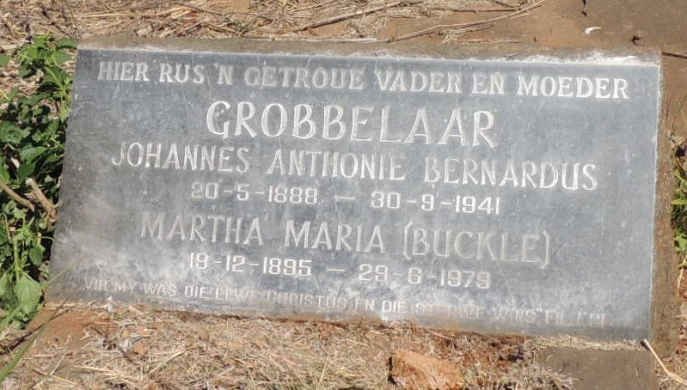GROBBELAAR Johannes Anthonie Bernardus 1888-1941 &amp; Martha Maria BUCKLE 1895-1979