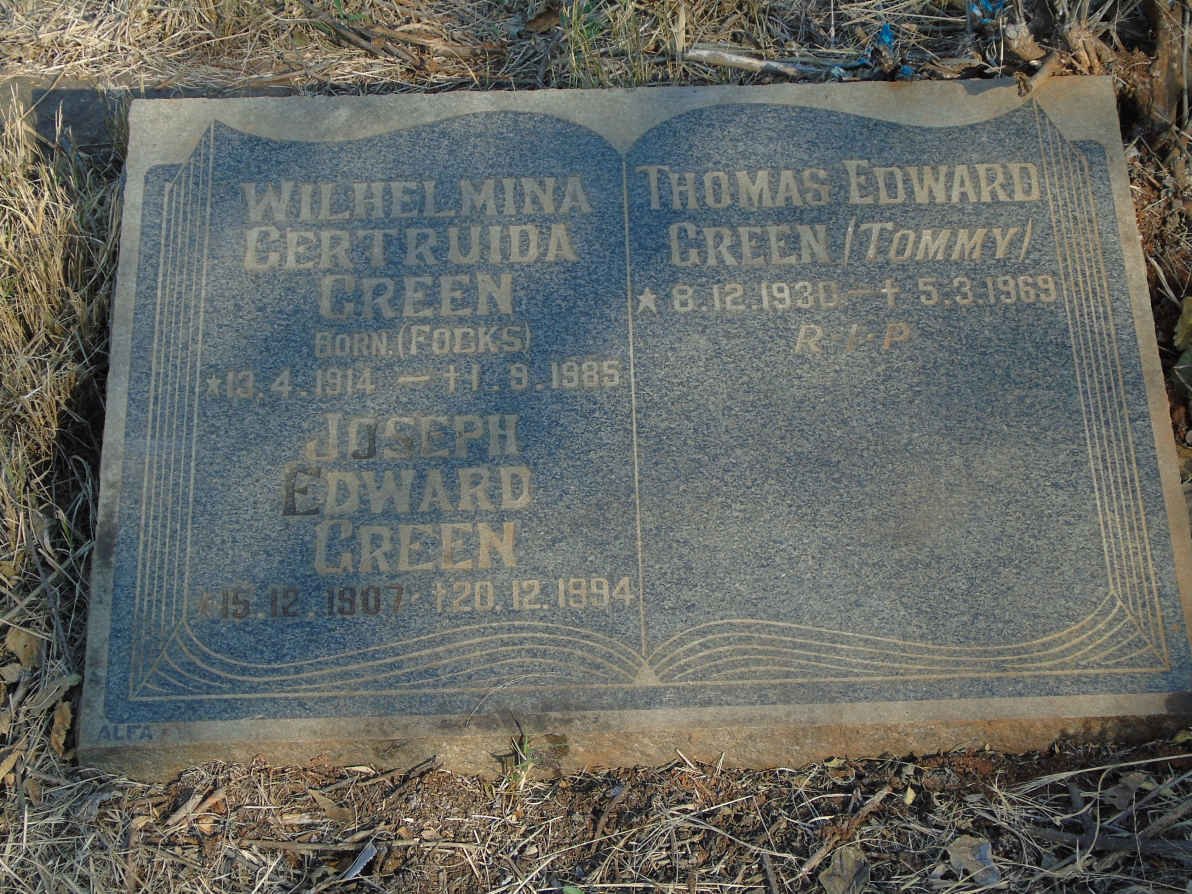 GREEN Joseph Edward 1907-1994 &amp; Wilhelmina Gertruida nee FOCKS 1914-1985