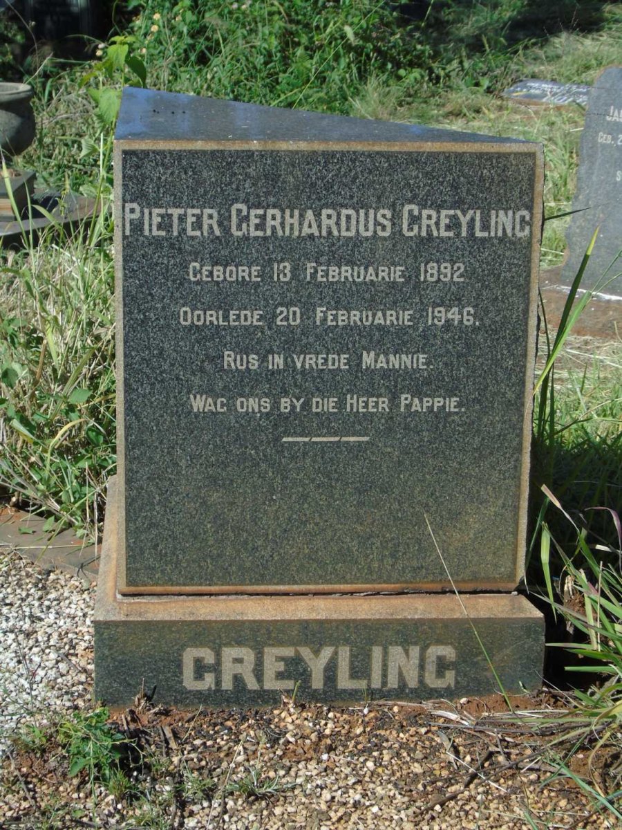 GREYLING Pieter Gerhardus 1892-1946
