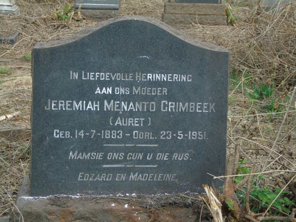 GRIMBEEK Jeremiah Menanto nee AURET 1883-1951