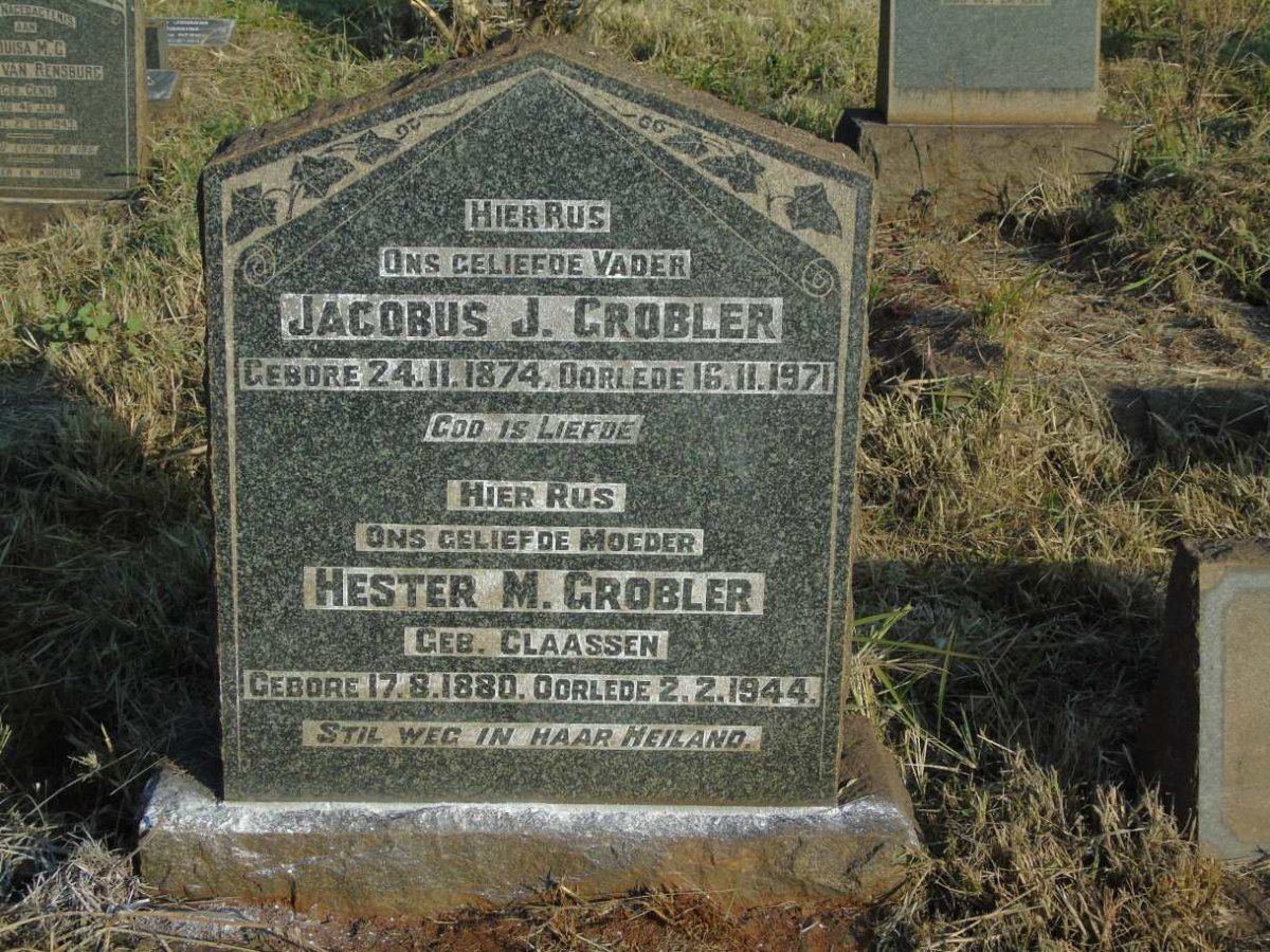 GROBLER Jacobus J. 1874-1971 & Hester M. CLAASSEN 1880-1944