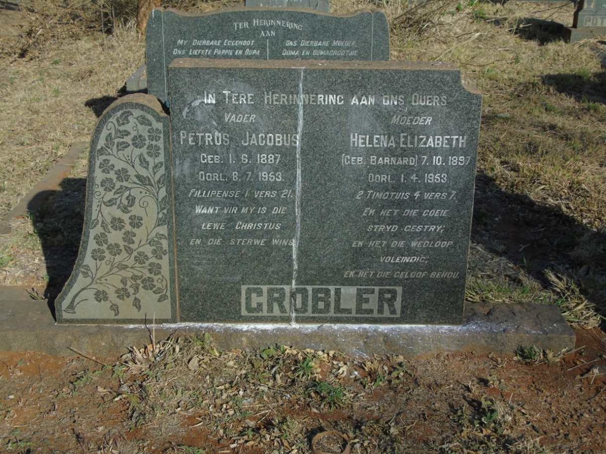GROBLER Petrus Jacobus 1887-1953 & Helena Elizabeth BARNARD 1897-1953