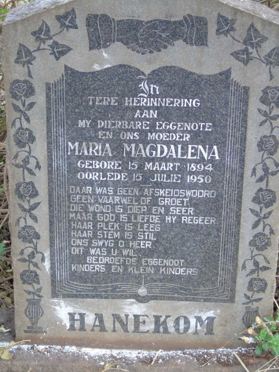 HANEKOM Maria Magdalena 1894-1950