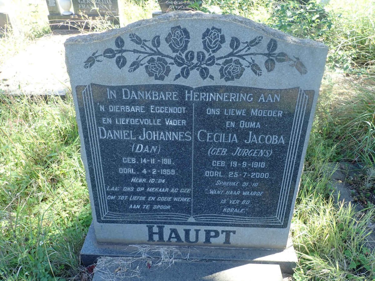 HAUPT Daniel Johannes 1911-1958 &amp; Cecilia Jacoba JURGENS 1910-2000