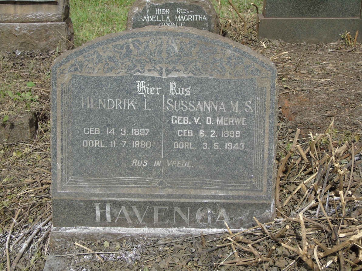 HAVENGA Hendrik L. 1897-1980 &amp; Sussanna M.S. v.d. MERWE 1899-1943