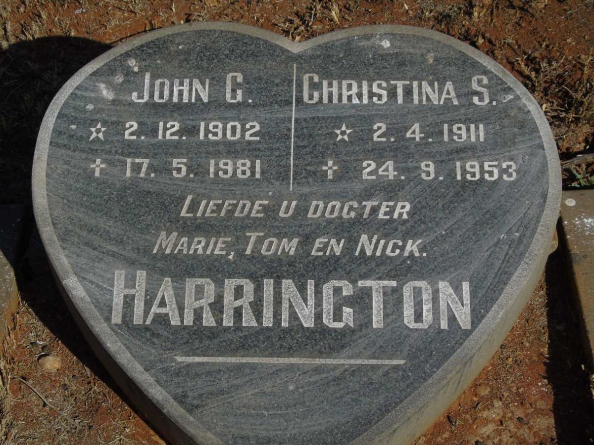 HARRINGTON John G. 1902-1981 & Christina S. 1911-1953