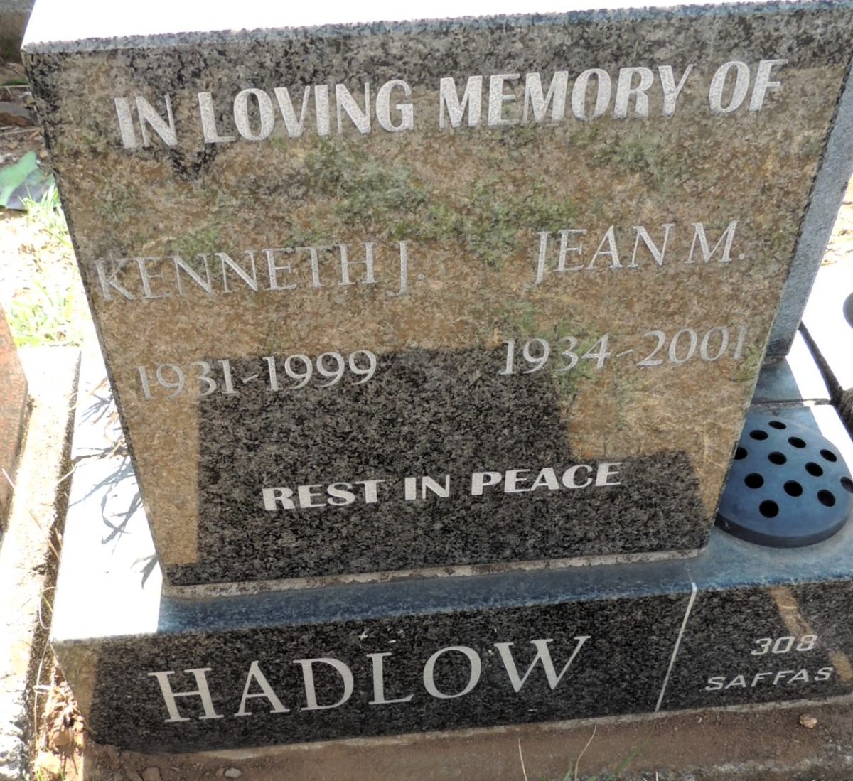 HADLOW Kenneth J. 1931-1999 & Jean M. 1934-2001