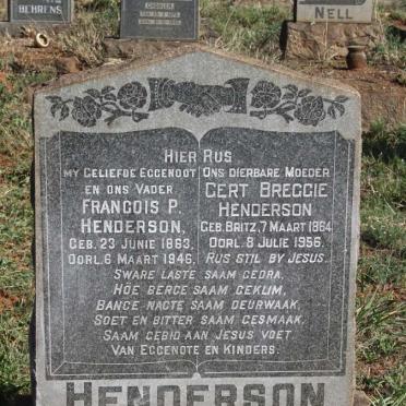 HENDERSON Francois P. 1863-1946 & Gert Breggie BRITZ 1864-1956