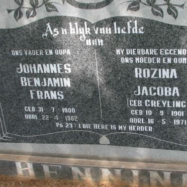 HENNING Johannes Benjamin Frans 1900-1982 &amp; Rozina Jacoba GREYLING 1901-1971