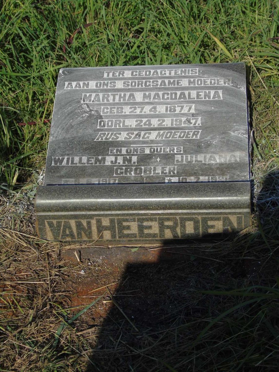 HEERDEN Martha Magdalena, van 1877-1947 :: GROBLER Willem J.N. 1917 & Juliana 1931