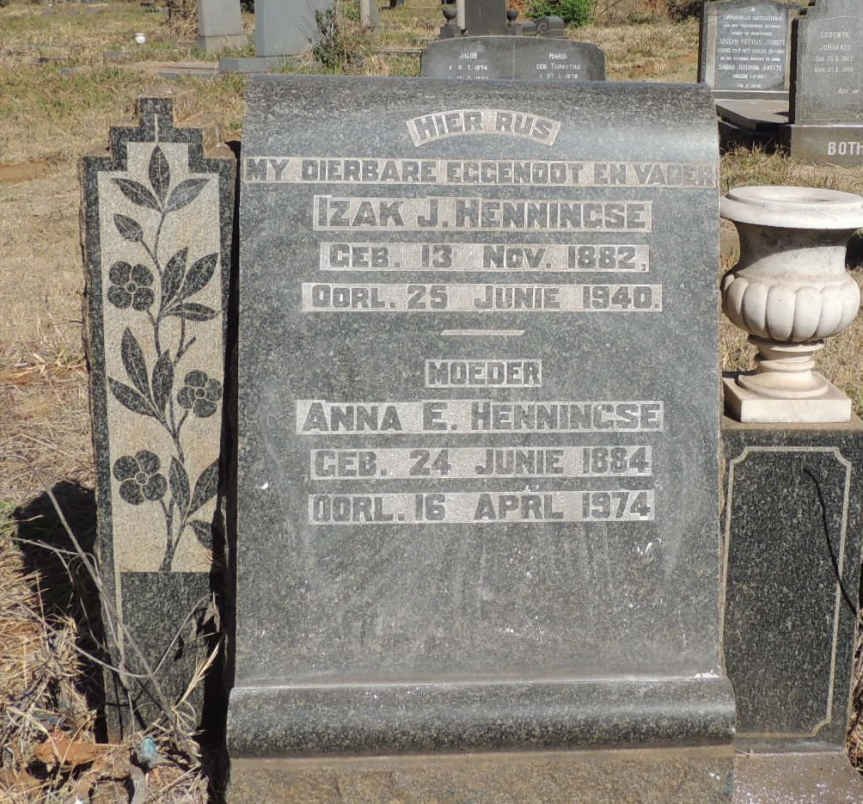 HENNINGSE Izak J. 1882-1940 &amp; Anna E. 1884-1974