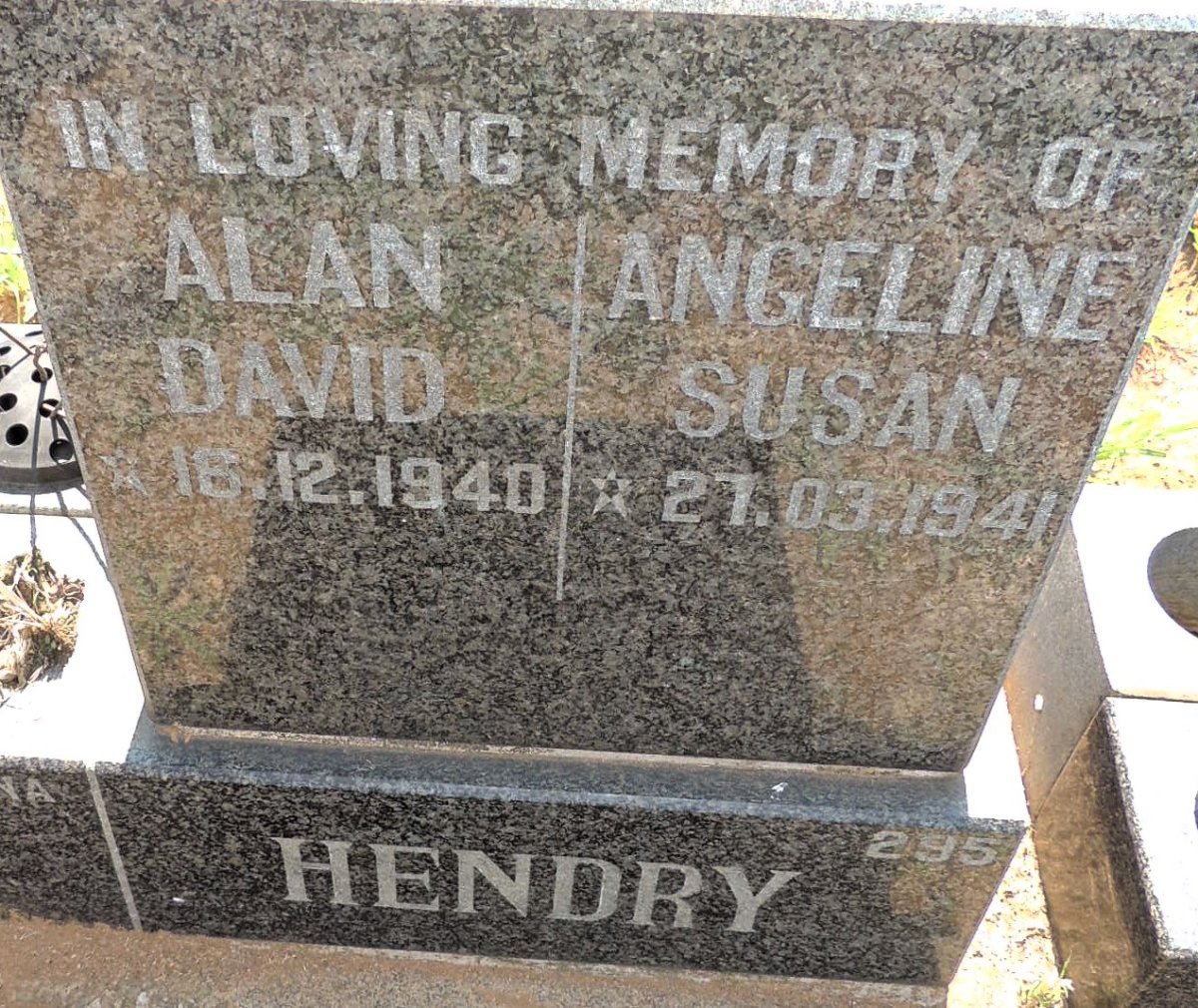 HENDRY Alan David 1940-  & Angeline Susan 1941- 