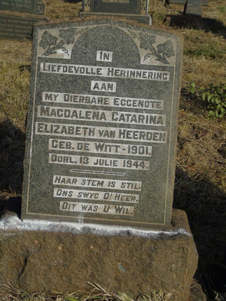 HEERDEN Magdalena Catarina Elizabeth, van nee DE WITT 1901-1944