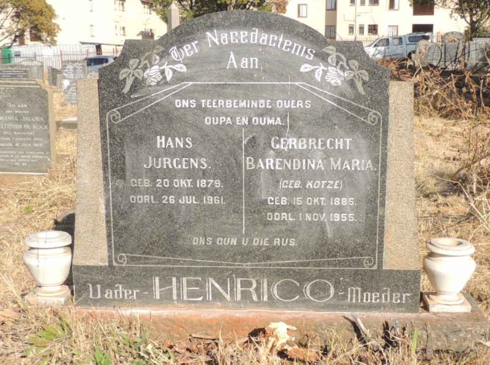 HENRICO Hans Jurgens 1879-1961 & Gerbrecht Barendina Maria KOTZE 1885-1955
