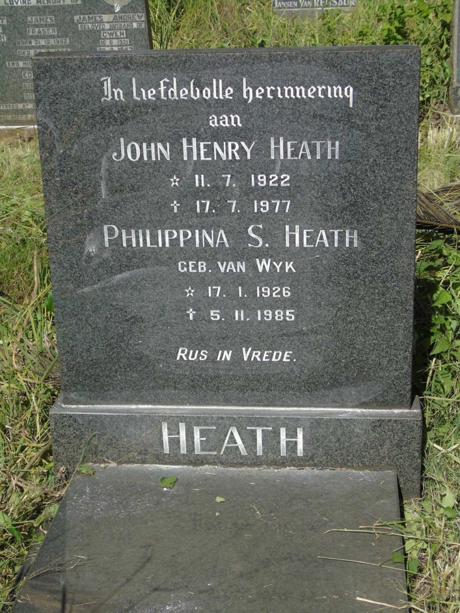 HEATH John Henry 1922-1977 & Philippina S. VAN WYK 1926-1985