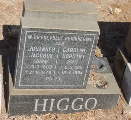 HIGGO Johannes Jacobus 1903-1979 & Caroline Dorothy 1915-1994