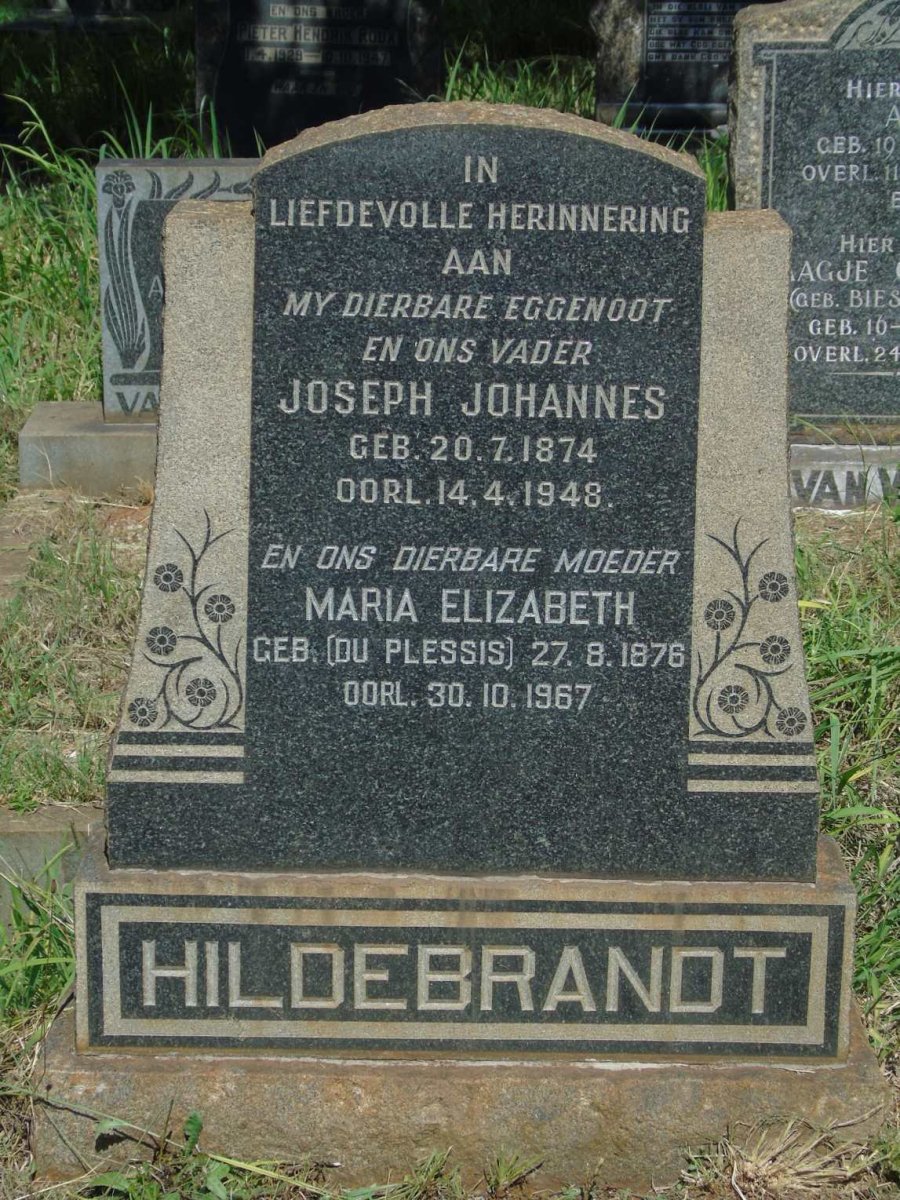 HILDEBRANDT Joseph Johannes 1874-1948 & Maria Elizabeth DU PLESSIS 1876-1967