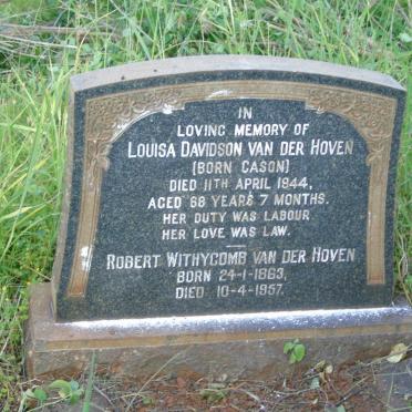 HOVEN Robert Withycomb, van der 1863-1957 & Louisa Davidson CASON -1944