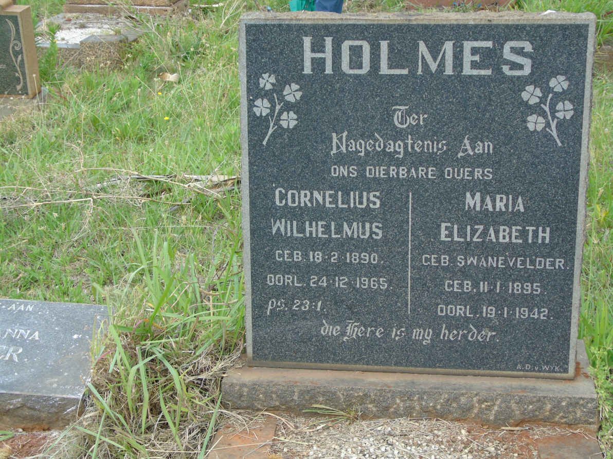 HOLMES Cornelius Wilhelmus 1890-1965 &amp; Maria Elizabeth SWANEVELDER 1895-1942