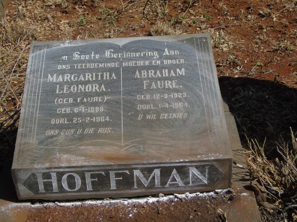 HOFFMAN Margaritha Leonora nee FAURE 1889-1964 :: HOFFMAN Abraham Faure 1923-1964