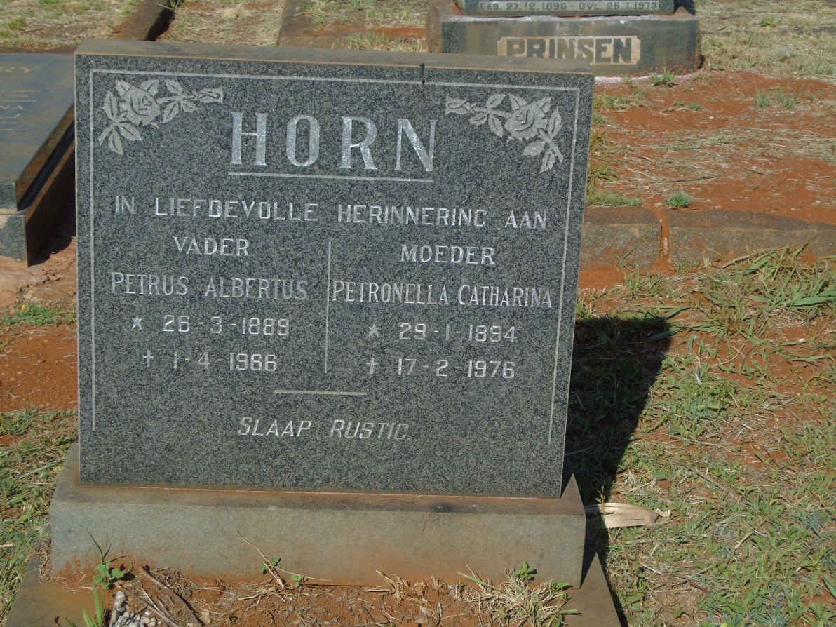 HORN Petrus Albertus 1889-1966 &amp; Petronella Catharina 1894-1976