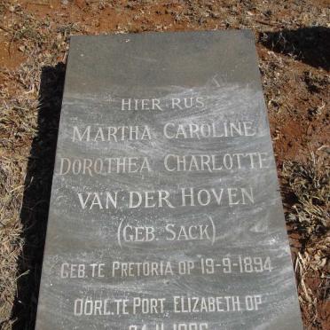 HOVEN Martha Caroline Dorothea Charlotte, van der nee SACK 1894-1986 