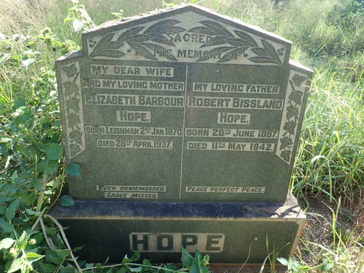 HOPE Robert Bissland 1867-1942 &amp; Elizabeth Barbour LEISHMAN 1870-1937